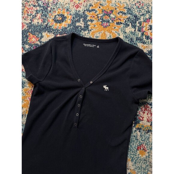 Abercrombie & Fitch Soft Collection Navy Blue Ribbed Tee Size Medium - Picture 4 of 7